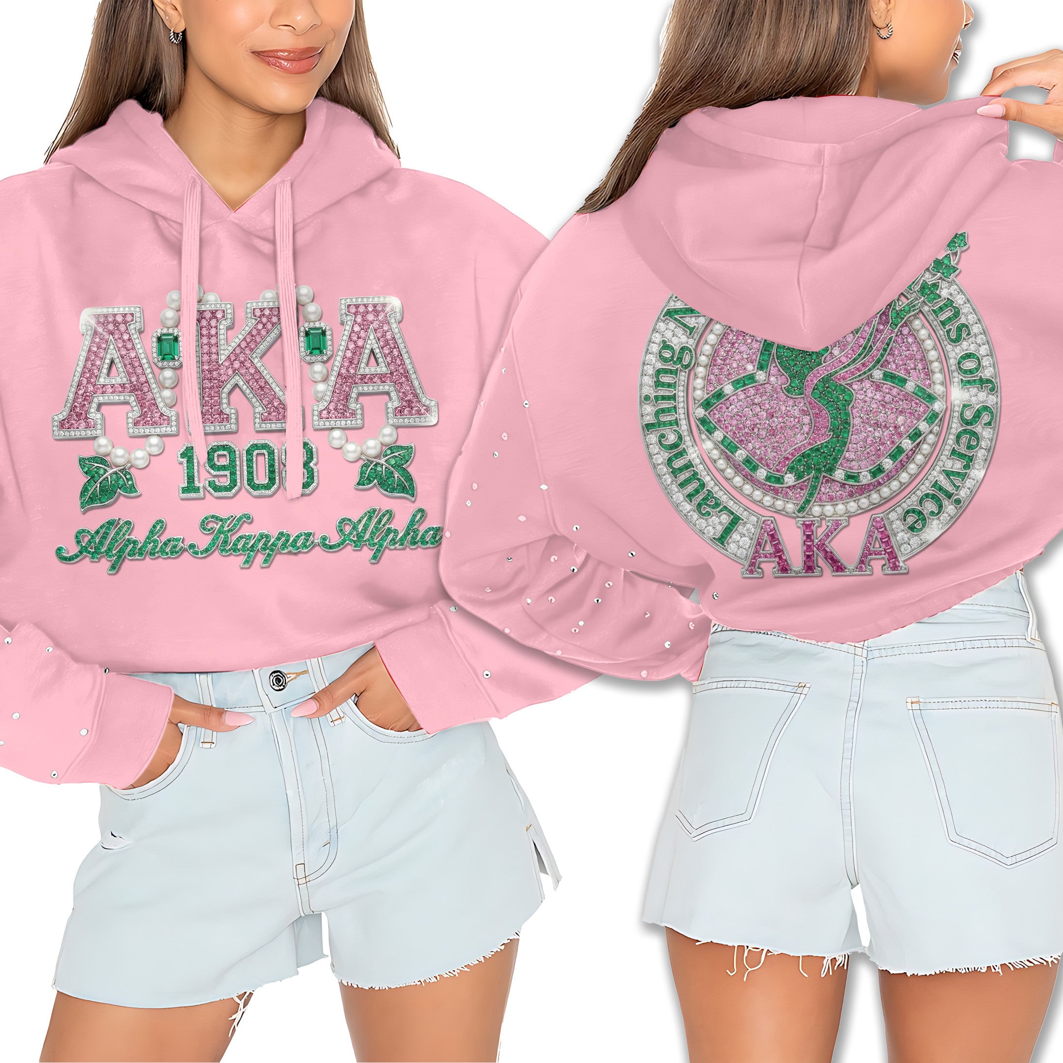 AKA Rhinestone Cropped Pullover Hoodie HTTT