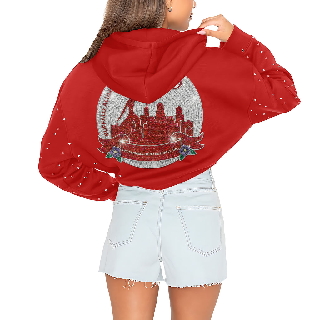 DST Rhinestone Cropped Pullover Hoodie HTTT