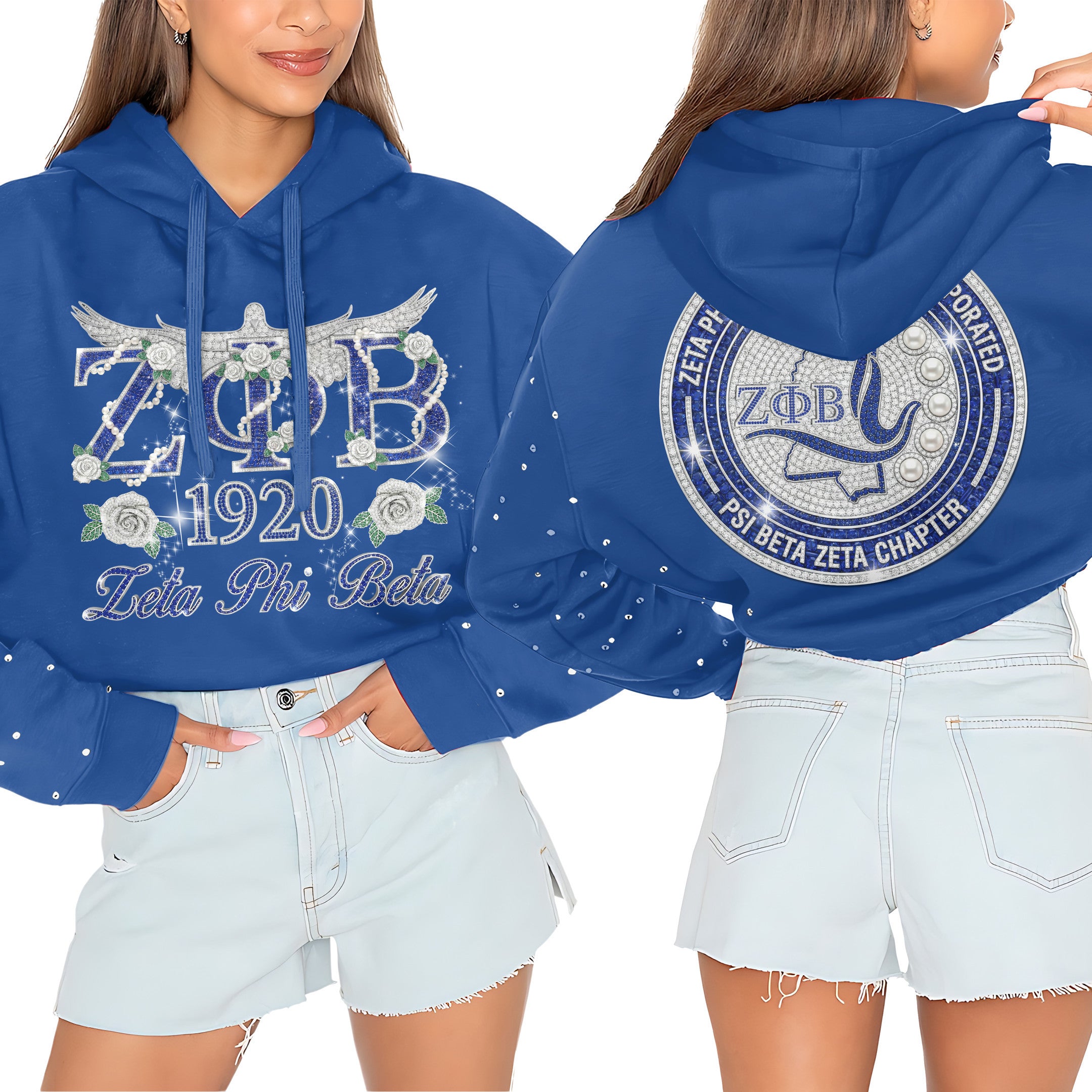 ZPB Rhinestone Cropped Pullover Hoodie HTTT