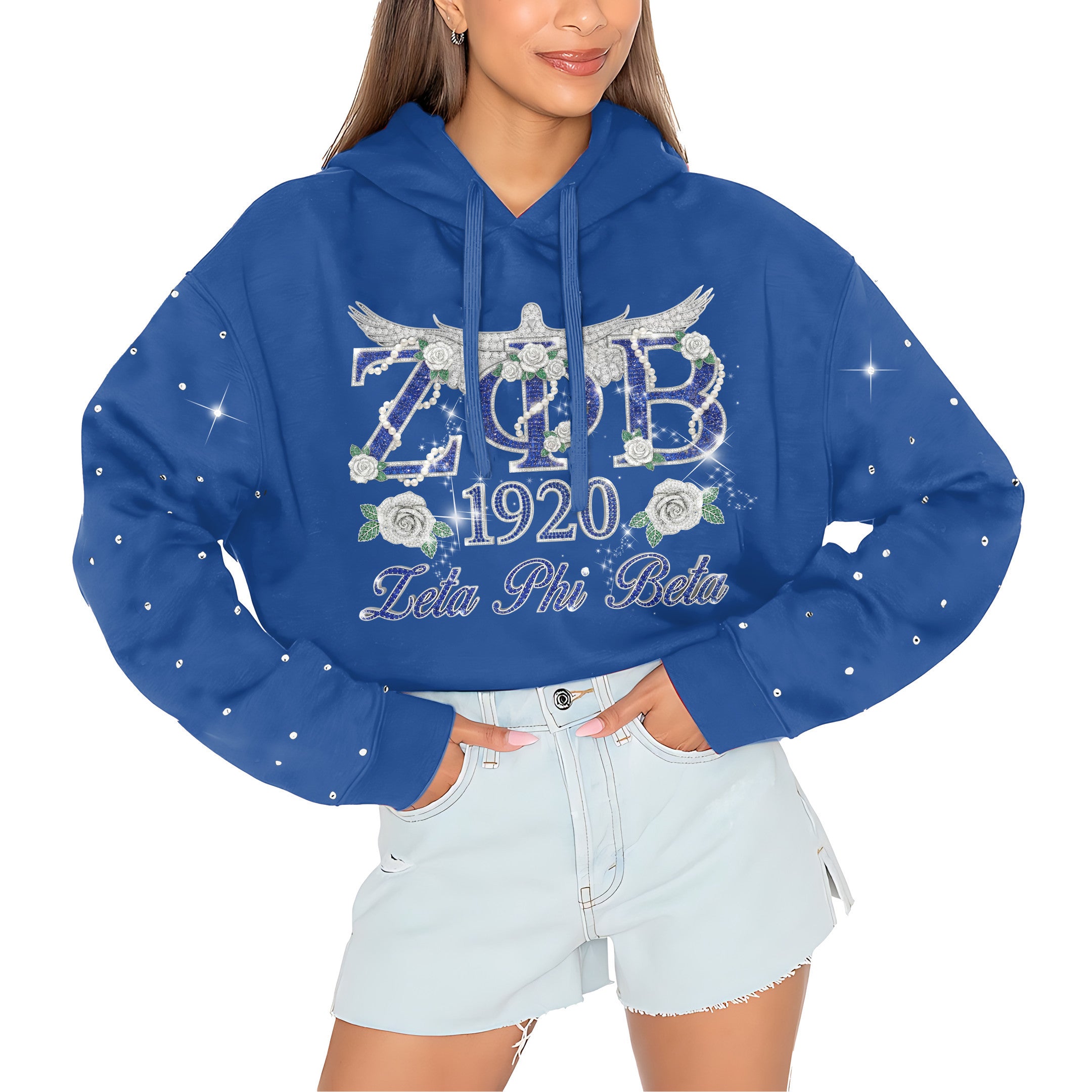 ZPB Rhinestone Cropped Pullover Hoodie HTTT