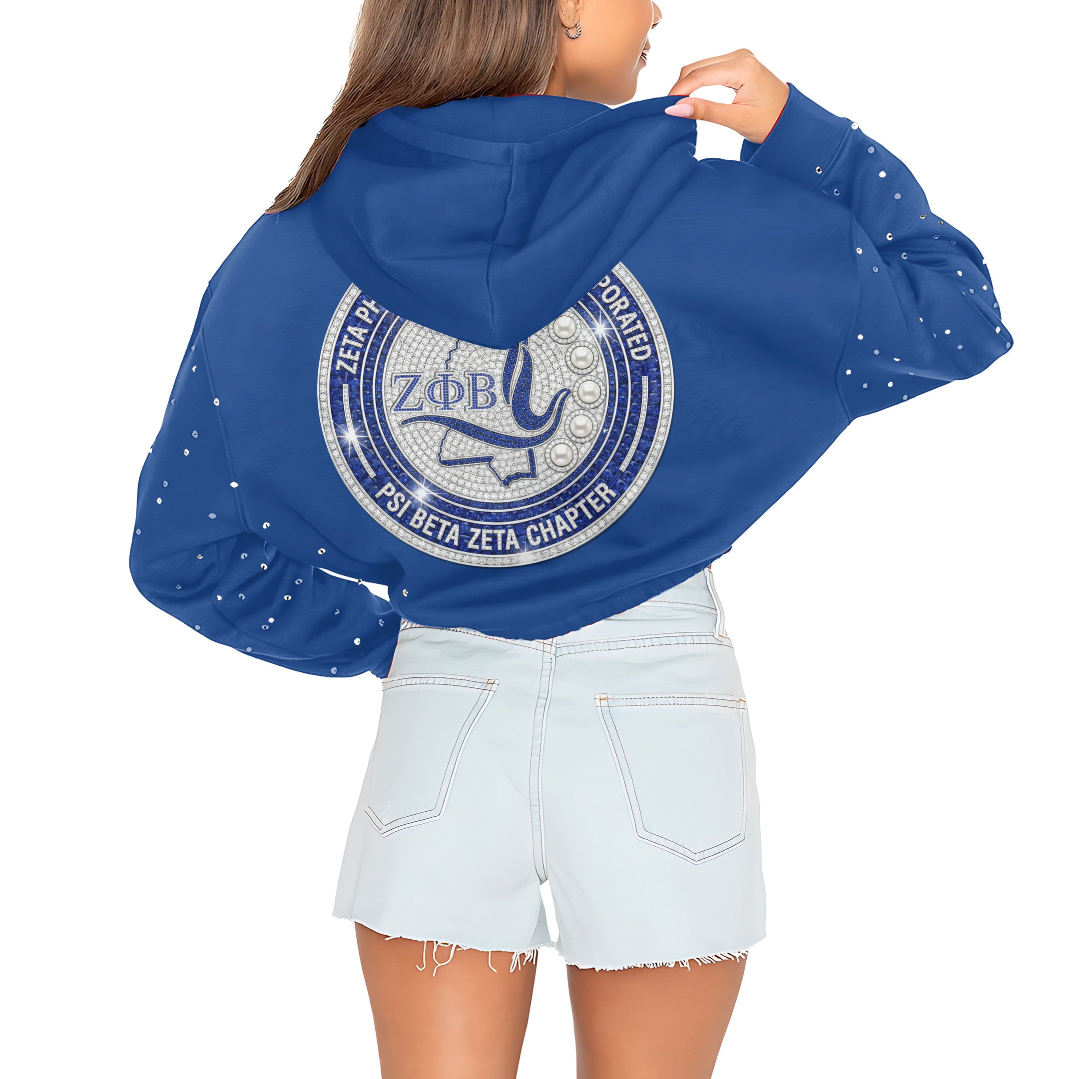 ZPB Rhinestone Cropped Pullover Hoodie HTTT