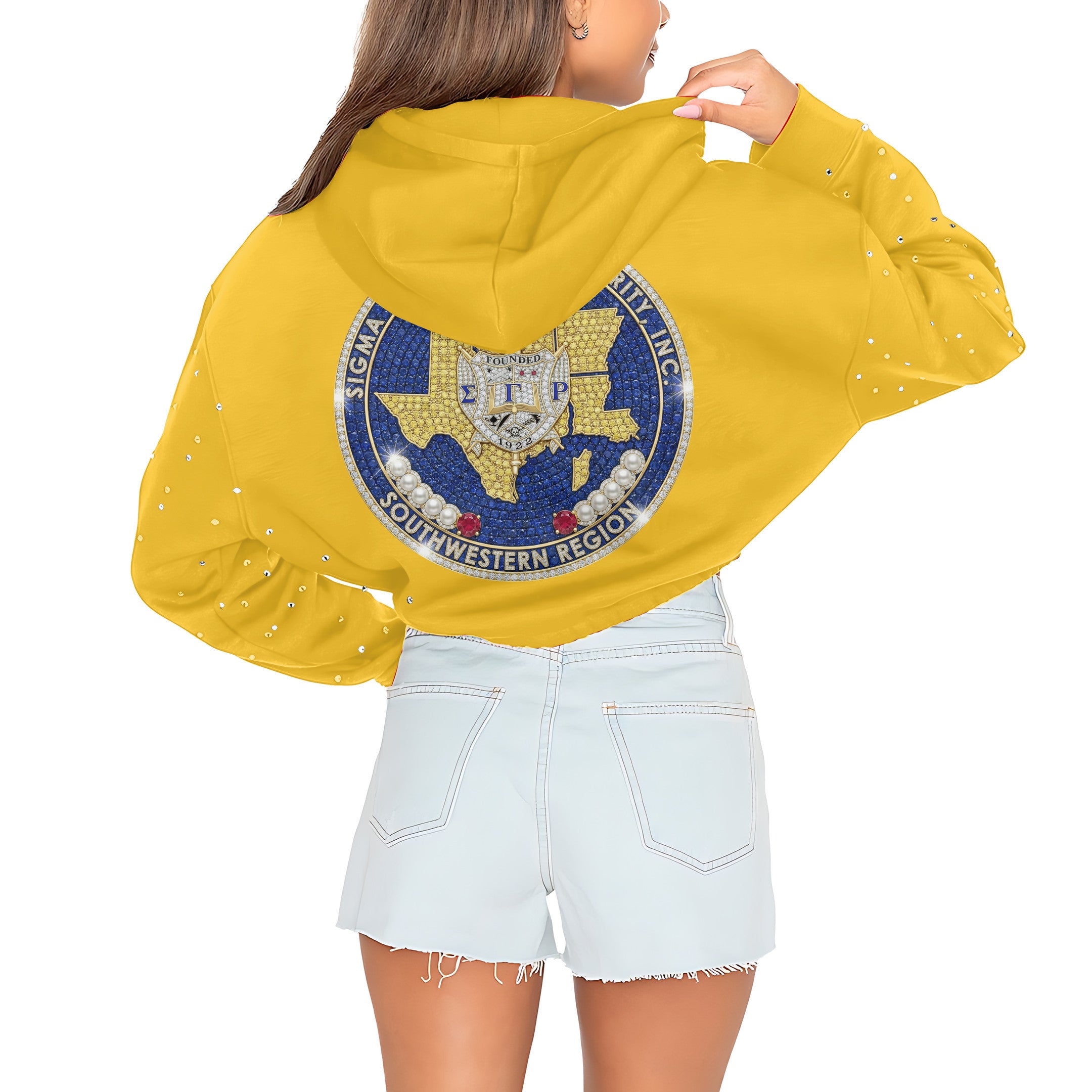 SGRO Rhinestone Cropped Pullover Hoodie HTTT