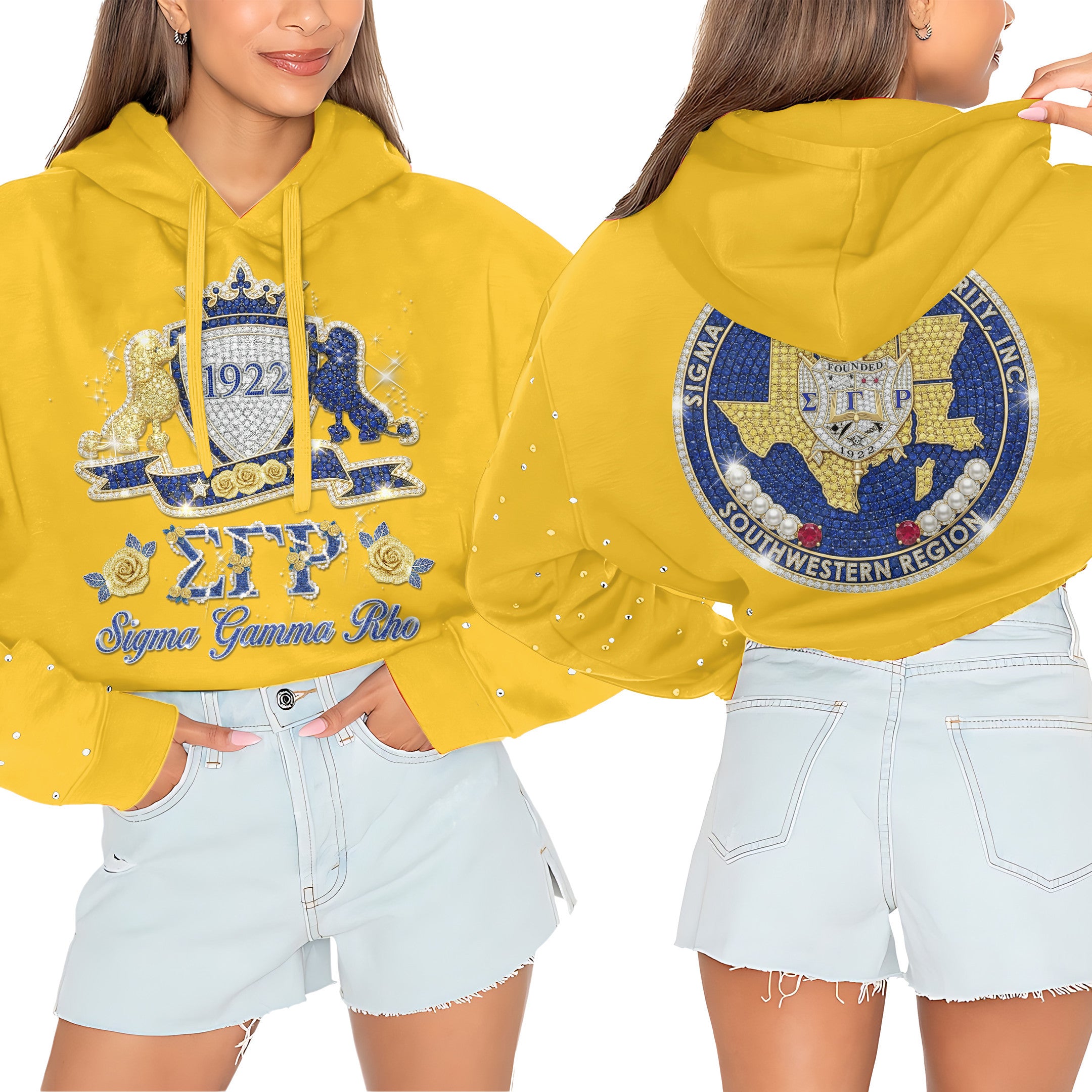 SGRO Rhinestone Cropped Pullover Hoodie HTTT