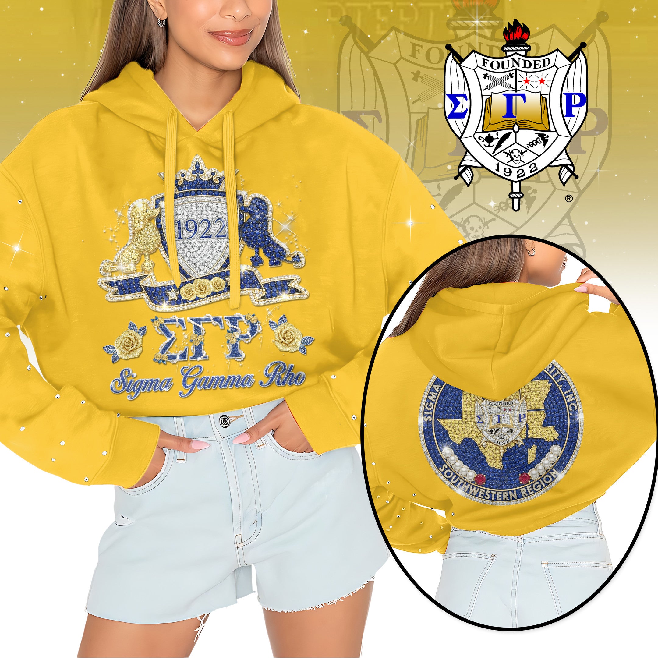 SGRO Rhinestone Cropped Pullover Hoodie HTTT