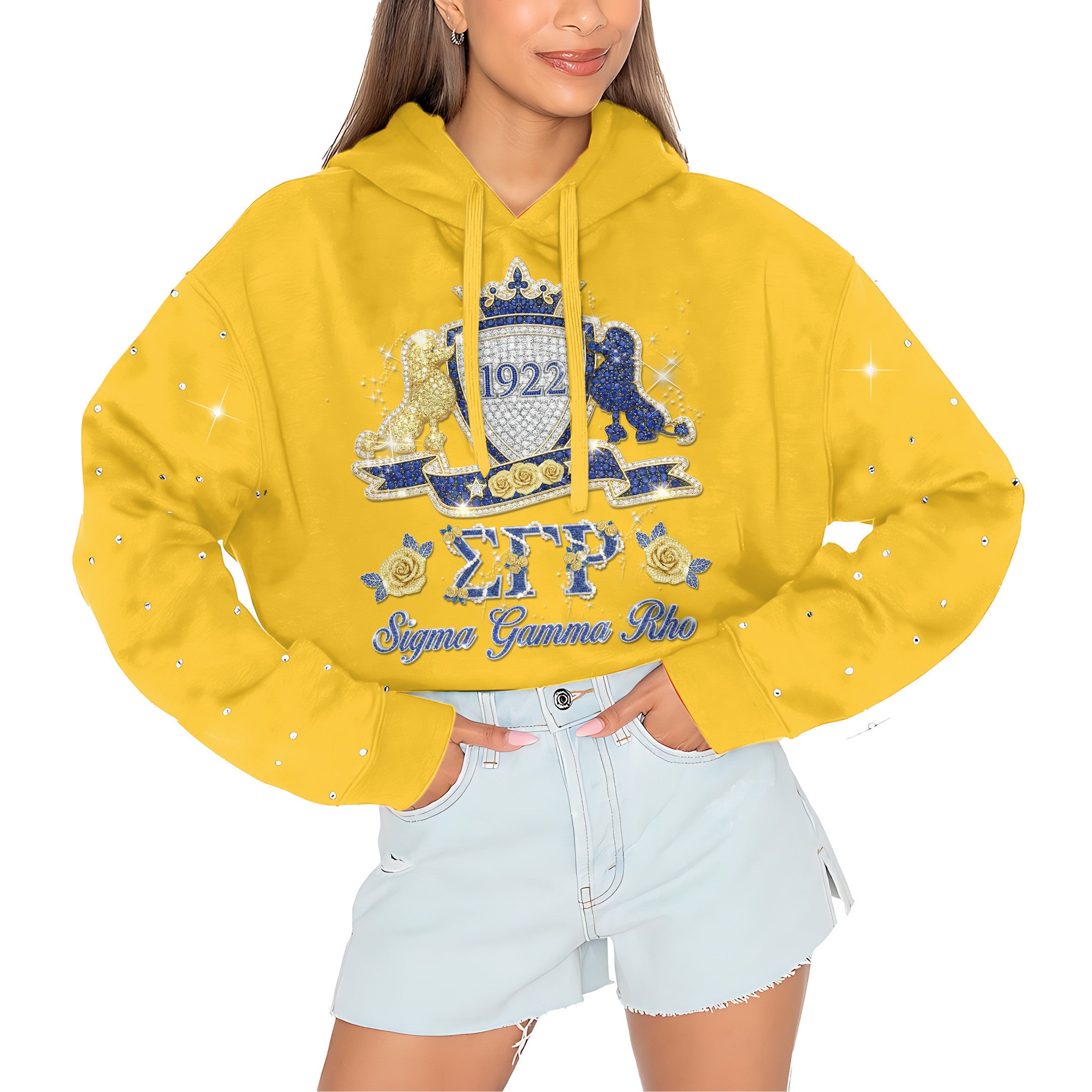 SGRO Rhinestone Cropped Pullover Hoodie HTTT